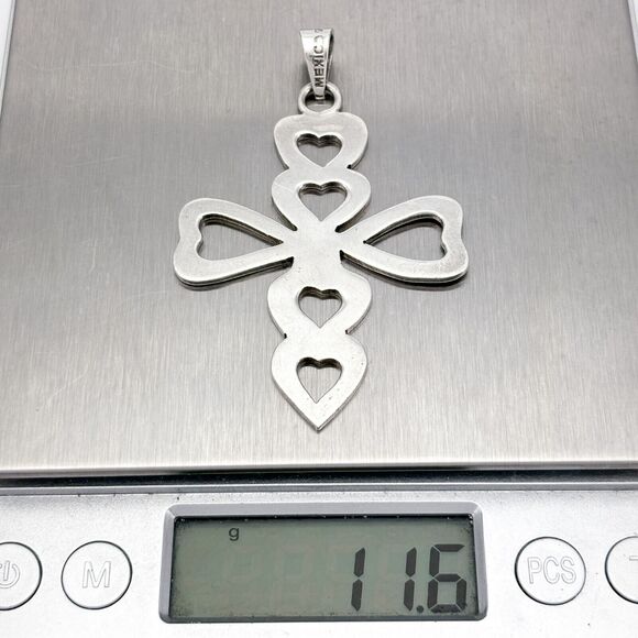 Southwest Mexico Taxco TP-85 Sterling Silver 925 Heart Cutout Cross Pendant - Picture 8 of 8